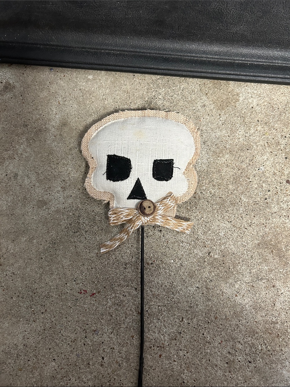 Handmade Fabric Skull Pick with Twine Bow